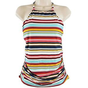 Anne Cole Womens Tankini Top Size XS Multi Stripe Boardwalk High Neck